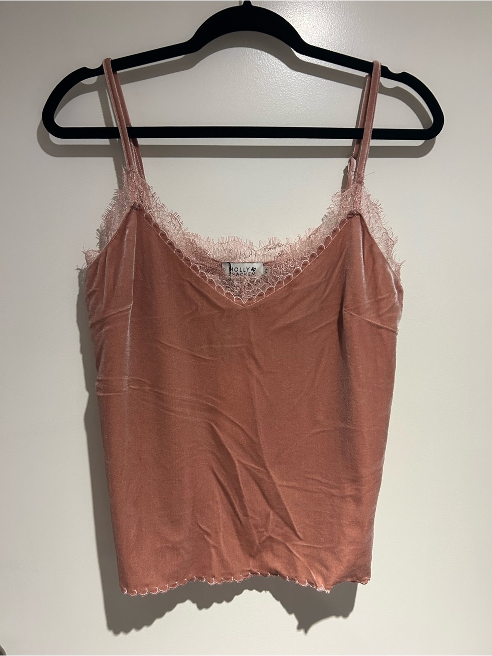 Molly Bracken Blush Pink Velvet Lace-Trim Camisole